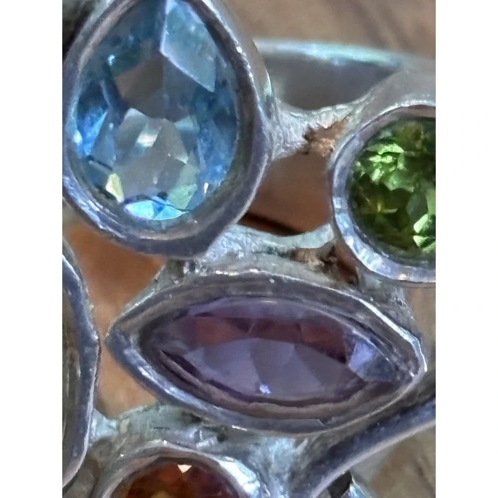 Natural Amethyst Gemstone Citrine Blue Topaz Wrap Ring Sterling Silver Size 9